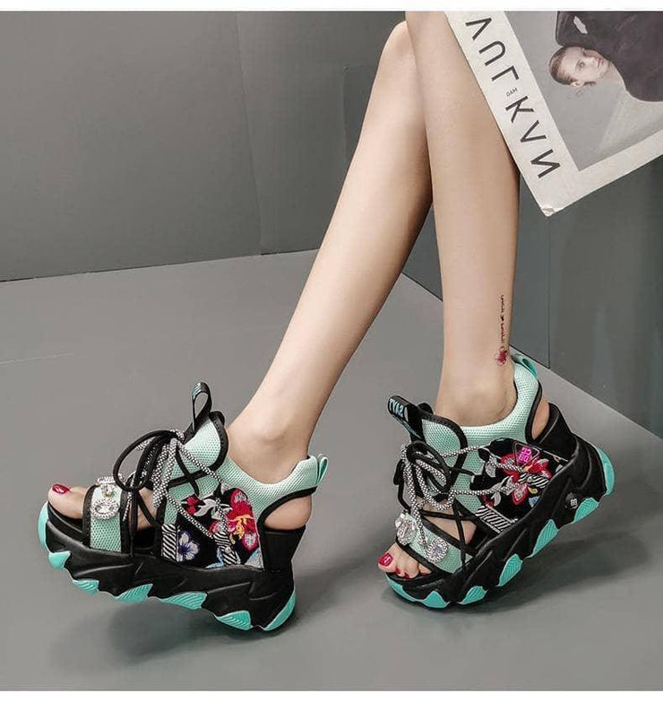 Women Summer Buckle Sneaker Sandals Open Toe Shoes Platform Wedge High  Heels New | eBay